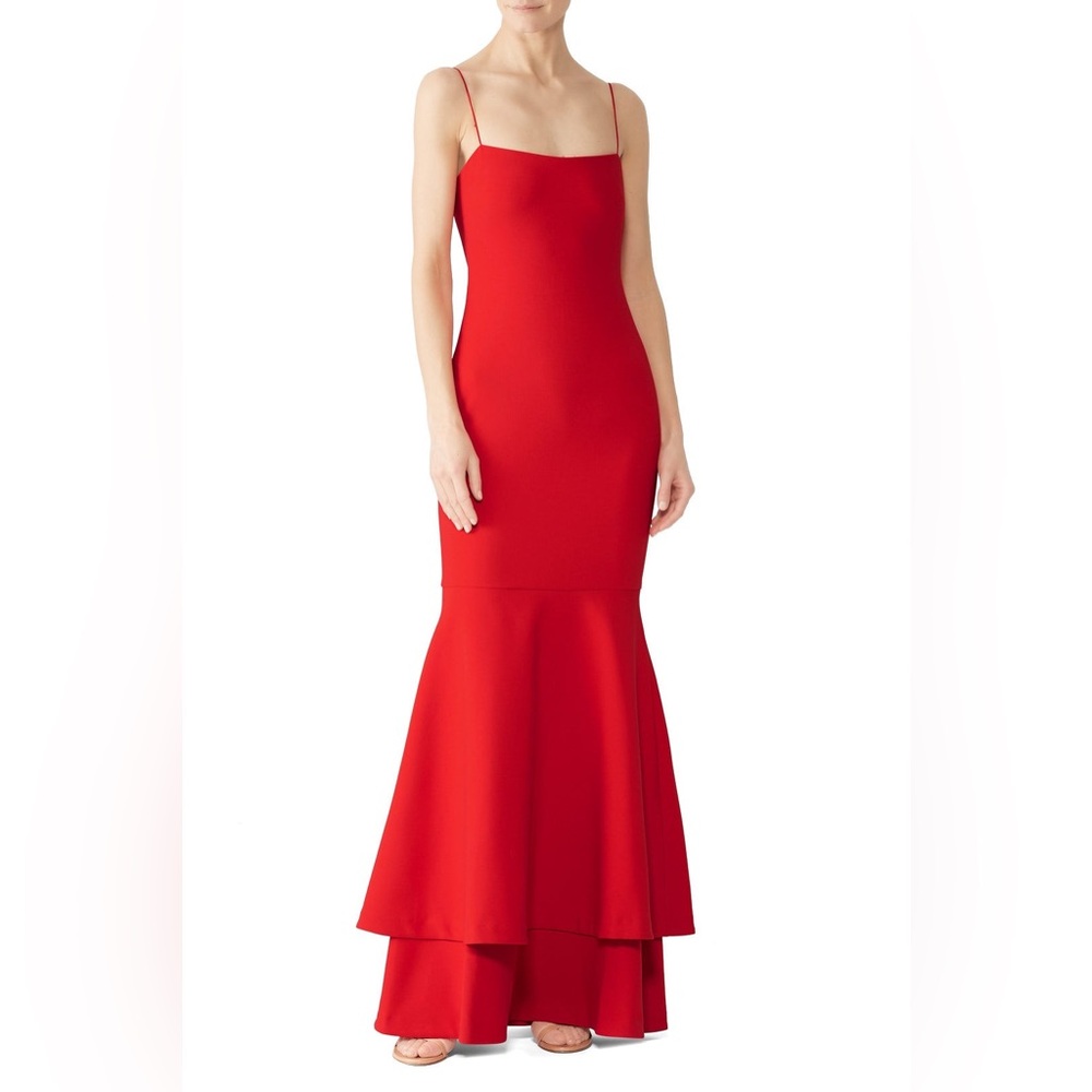 Likely Aurora Gown Spaghetti Strap Cherry Red Maxi Dress Mermaid silhouette